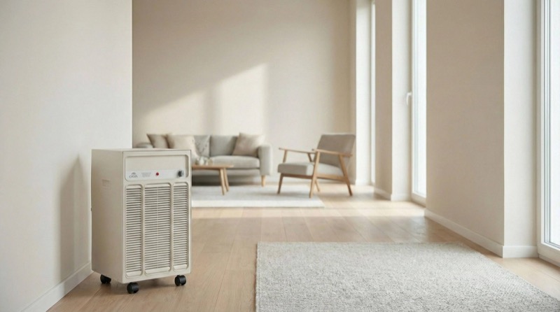 Odvlhcovac v obyvacim pokoji po havarii vody